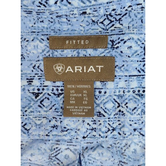 Ariat Mens XL Blue Patterned Long Sleeve Western Shirt - Picture 3 of 9